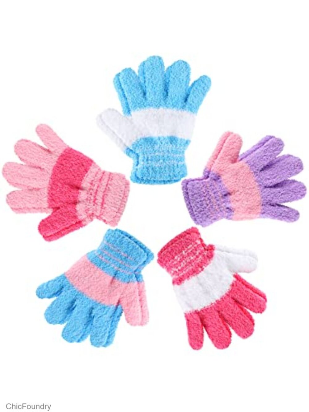 5 Pairs Kids Knitted Full Finger Winter Mittens Warm Gloves
